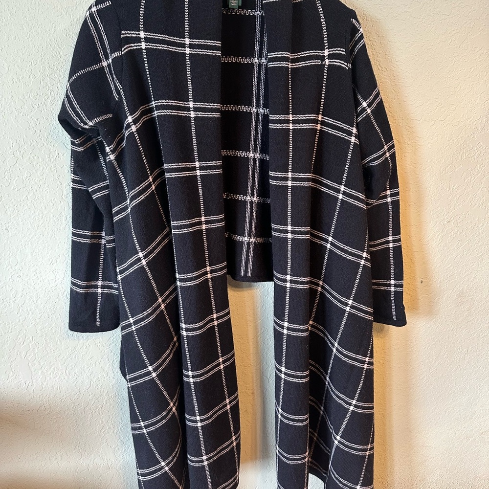 Ralph Lauren Black and White Plaid Open Cardigan 100% lambswool